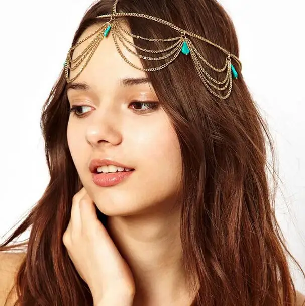 

2019 New Arrival Indian Bridal Hair Accessories Head Chain Women Vintage Boho Headpiece Jewelry Wedding Color Forehead Tiara