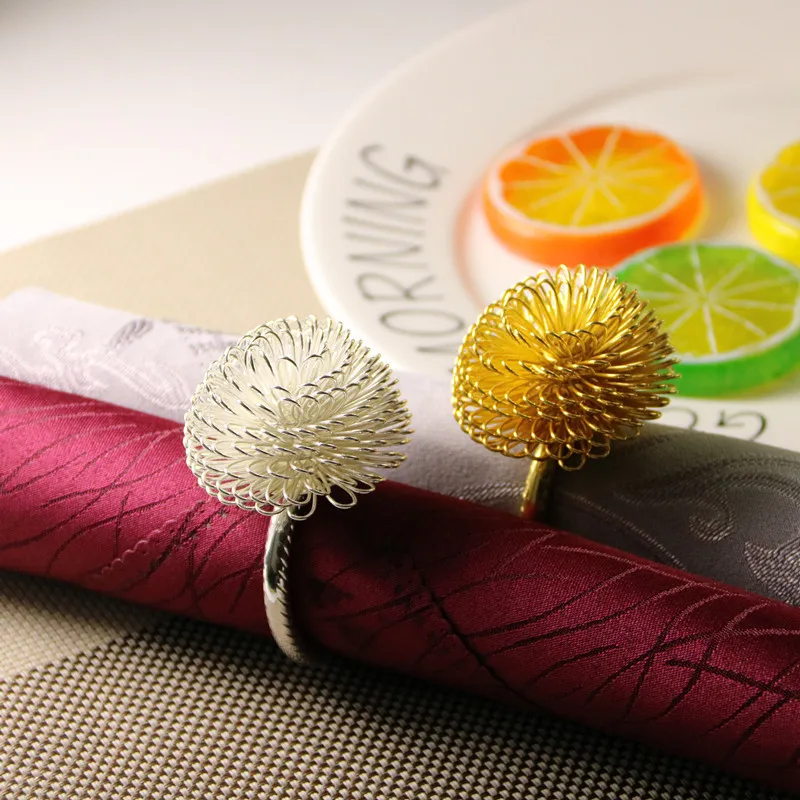 

6PCS creative pine flower napkin buckle model room ring flower napkin circle cloth ring gold / silver
