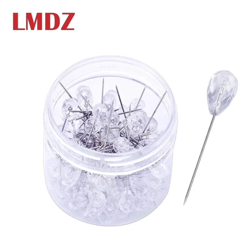 LMDZ 100 шт блестящие Алмазные шпильки с кристаллами, свадебные корсаж-бутоньерка, цветочный букет, булавки с пластиковой коробкой для шитья
