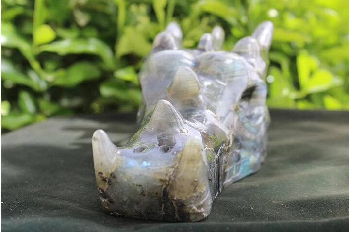 1.12 kg Natural Labradorite Carved Crystal Dragon Skull Head Carving | Дом и сад
