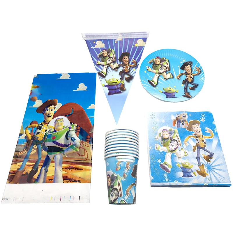 

51pcs Toy Story Theme Plates Cups Baby Shower Tablecloth Napkins Flags Decorate Boys Favors Tableware Set Birthday Party Banner