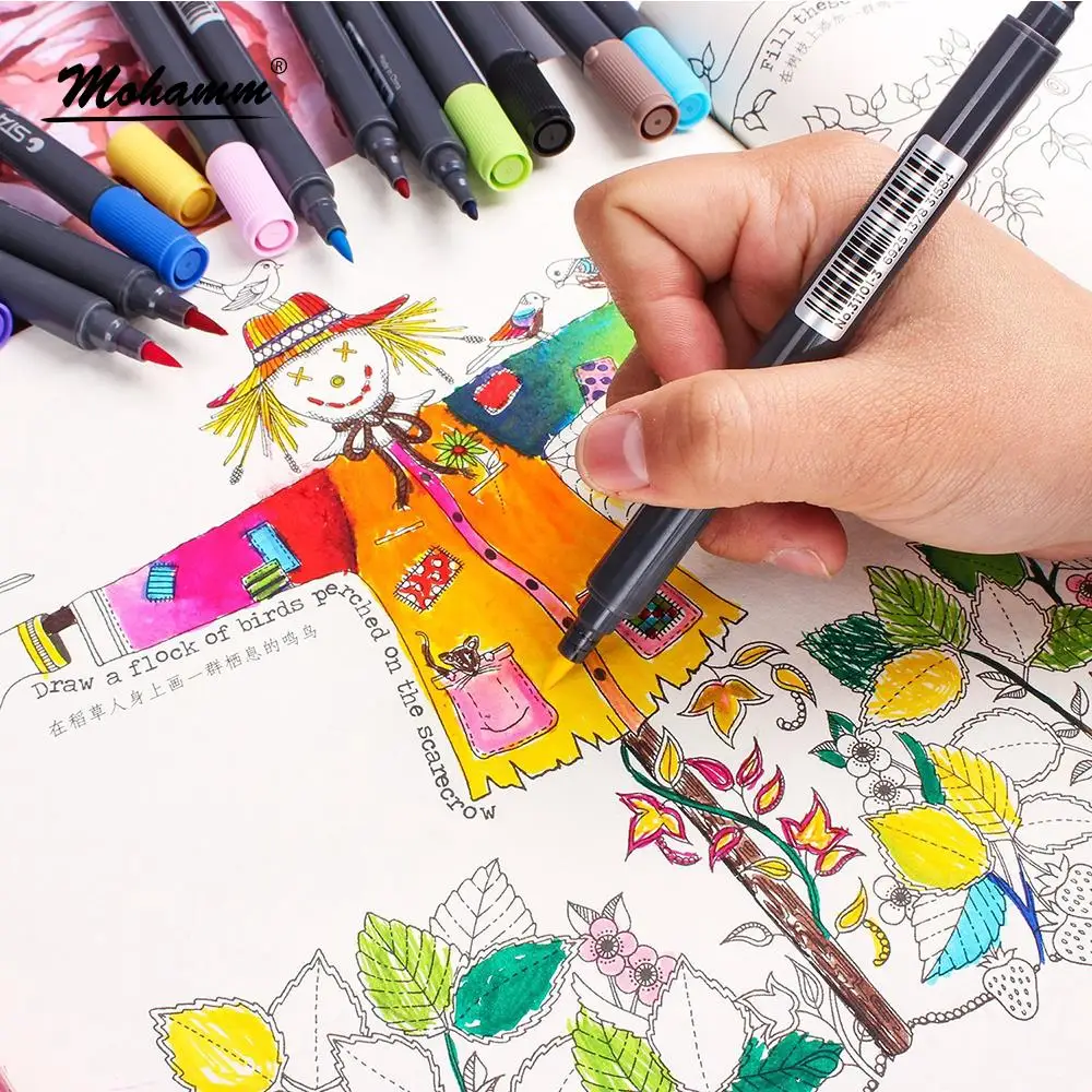 Günstig STA 12 24 36 48 80 Farben Dual Tipps Aquarell Pinsel Marker Pen Set mit Fineliner spitze für Färbung Bücher Zeichnung Hervorhebung
