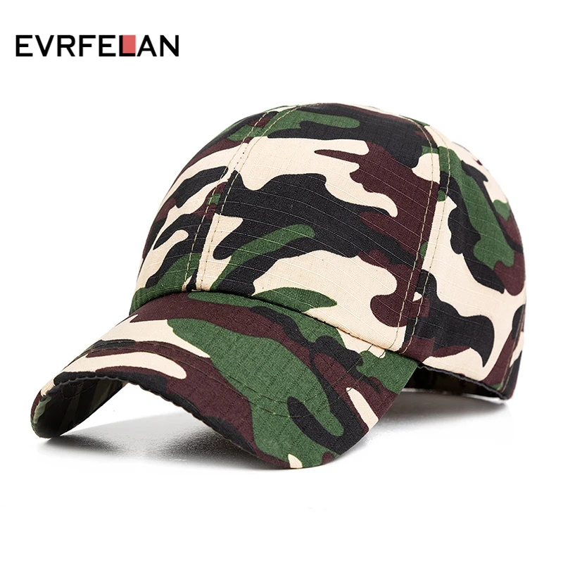 Evrfelan, летняя камуфляжная бейсболка для женщин и мужчин, регулируемая бейсболка в стиле хип-хоп, унисекс, 2 цвета, высокое качество