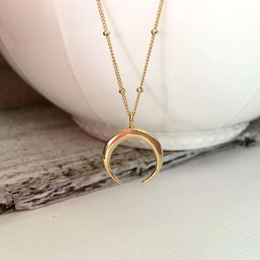 

Hot Simple kolye bead chain pendant Necklace Curved crescent moon necklace Gold Silver women Necklace ladies Jewelry Party Gifts