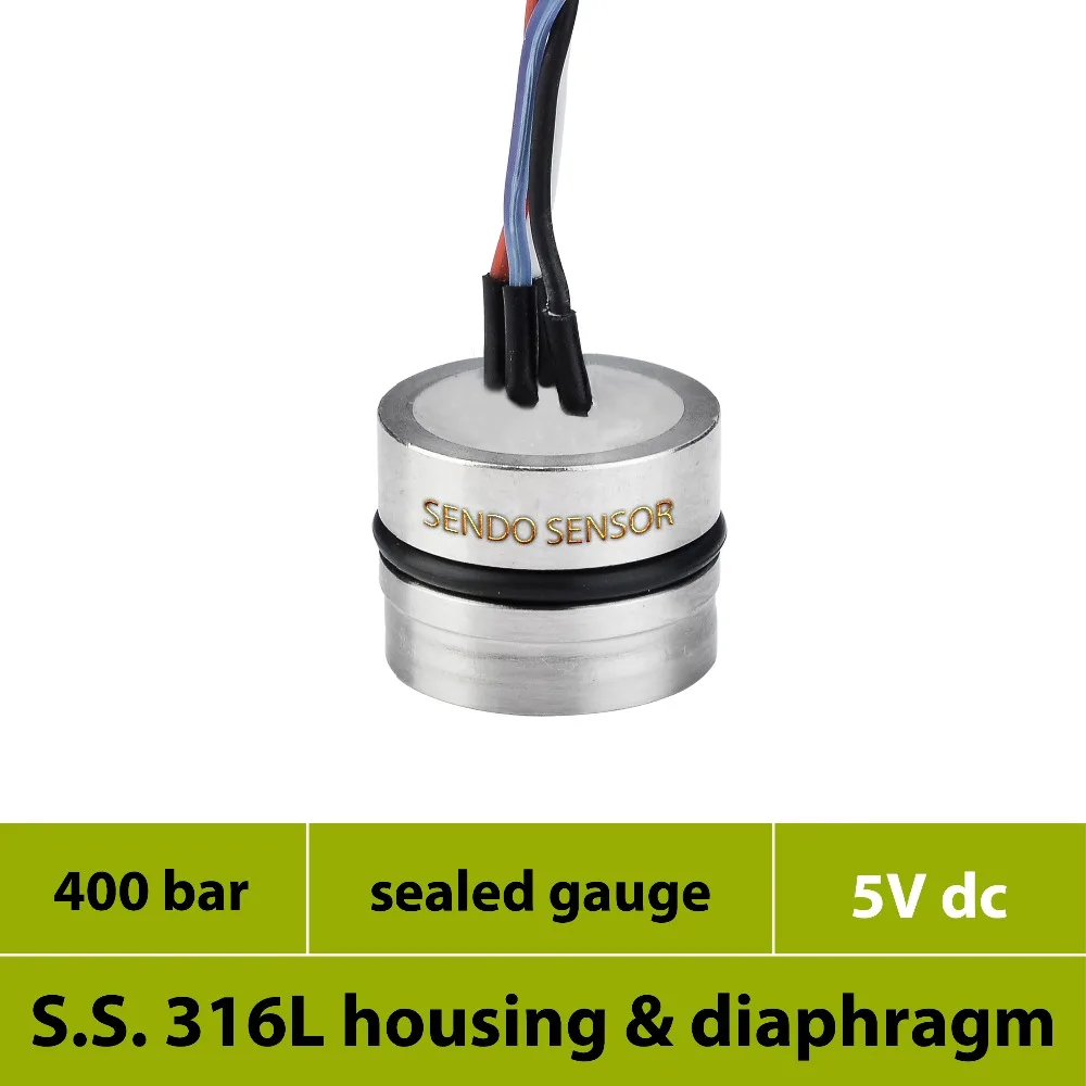 5 volt dc power piezoresistive pressure sensing elements, 0 40 mpa 400 bar gauge high pressure