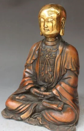 

RHS0147 10"Chinese Bronze Gilt Tang Seng San Zang Ksitigarbha Boddhisattva Buddha Statue