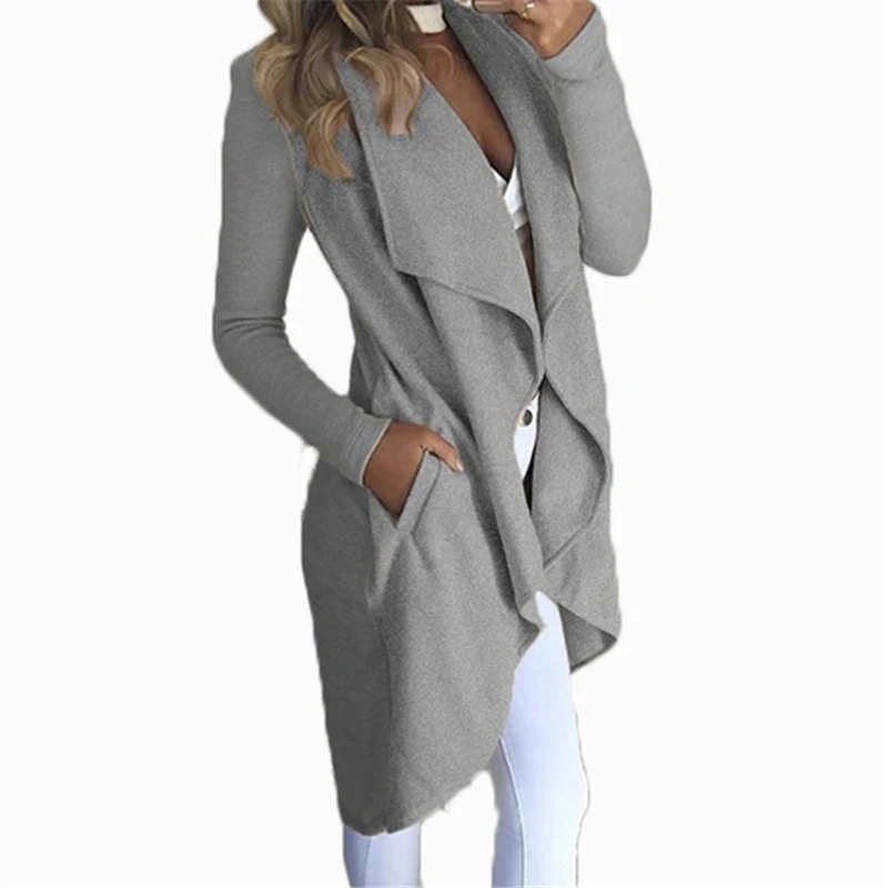 

S-4XL Winter Windbreaker Casual Large Size Women Overcoat Turn-down Collar Cardigan Autumn Trench Big Size Female OuterwearJ843