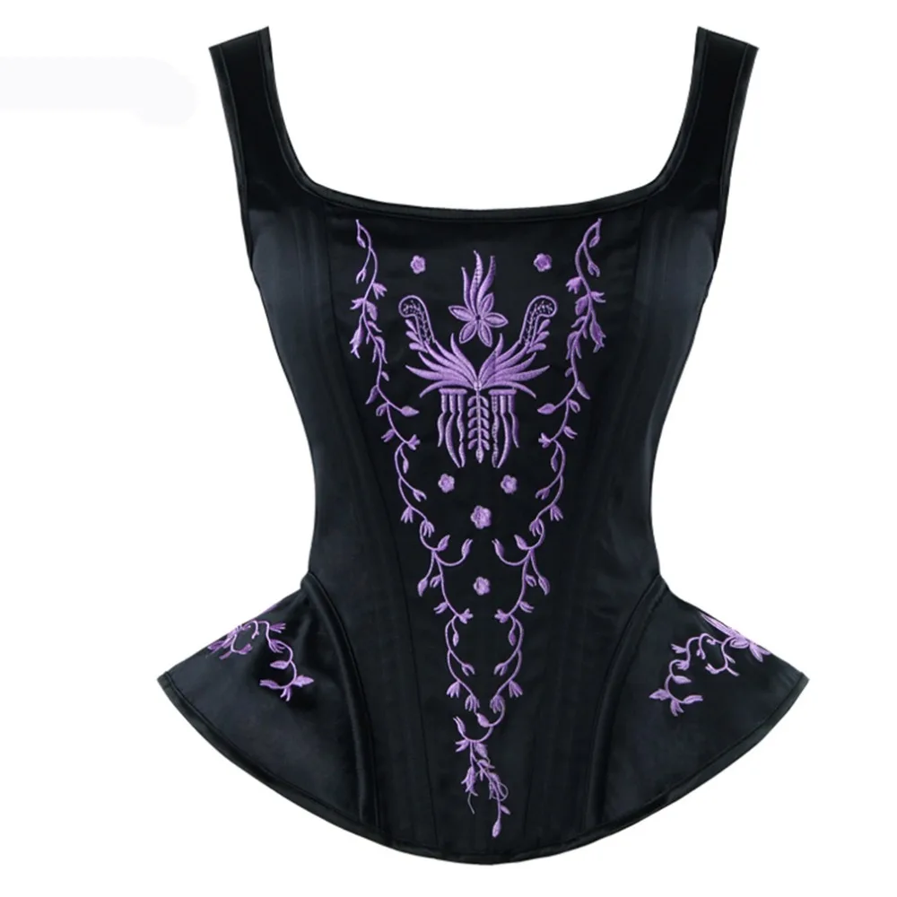 Blue Black Victorian Gothic Retro Overbust Corset Top Vest Sexy Embroidery Shoulder Strap Corsets And Bustiers Korsett For Women