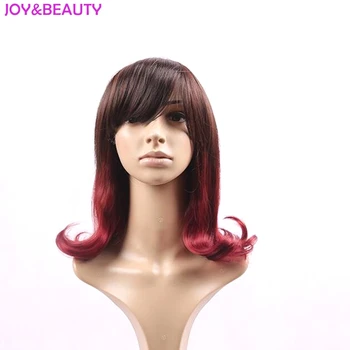 

JOY&BEAUTY Hair 12inch Short Wavy Wigs Synthetic Hair Heat Resistant Dark Root Bug Ombre Wig With Inclined Bangs