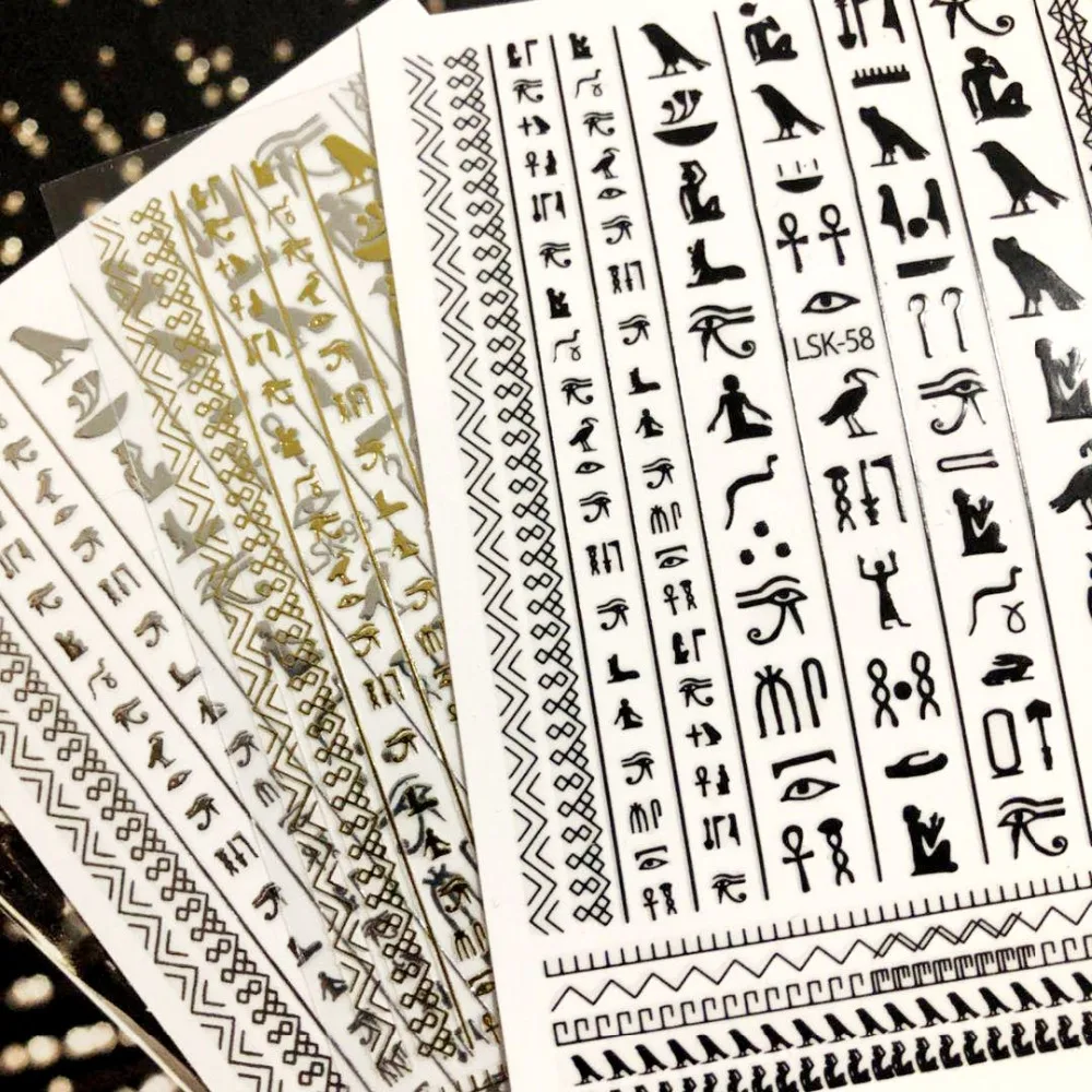 

newest LSIKA-58 black COLOR Egyptian Pharaoh designs3d nail art letter fashionTemplate sticker decal MAGICO