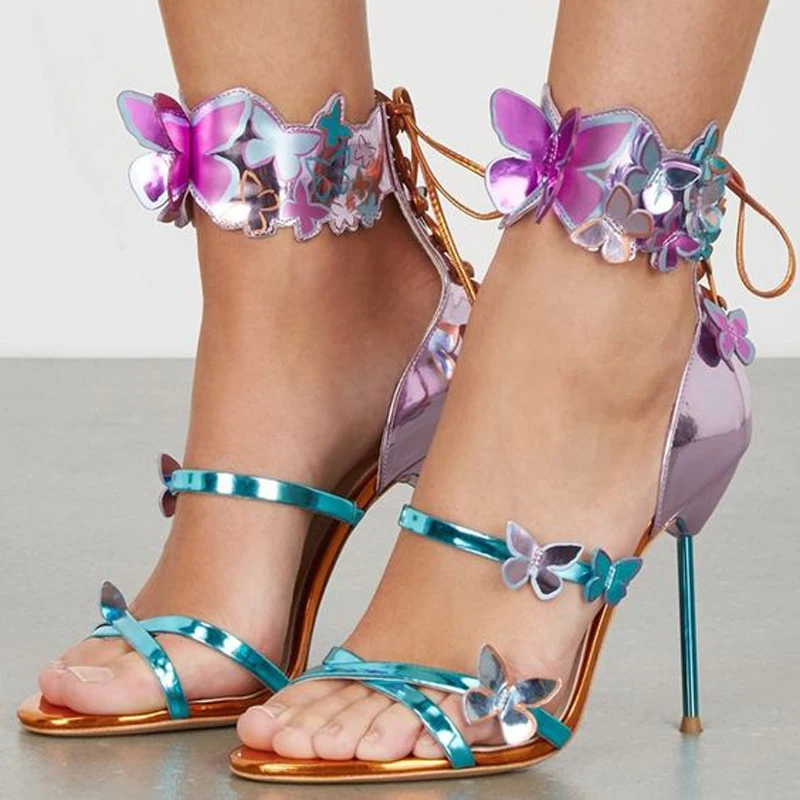 Pic as Lace Gladiator Rosa Türkis Metallic Leder Outfit Schmetterling Pic Up Alias Pumpe As Zurück Schuhe Chic Strap Frau Harmonie Appliques CPWnPf