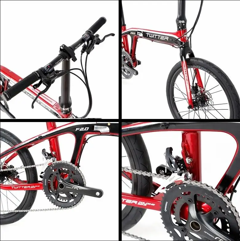 Складной велосипед F2.0 из углеродного волокна BMX 20 дюймов 16 скоростей 18 двойной