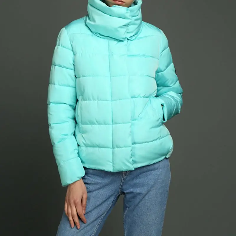 

Winter Warm Green Casual White Simple Women Cotton Padded Jackets Slim Thick Zipper Plain Button Female Coats Fashion Overcoats