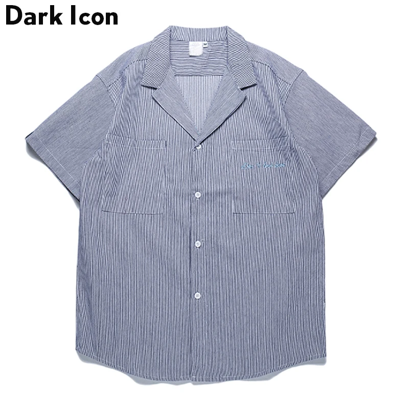 

Dark Icon Donnot Look Down Embroidery Stripe Retro Shirt Men 2019 Summer Hip Hop Shirts Short Sleeved Men's Shirts
