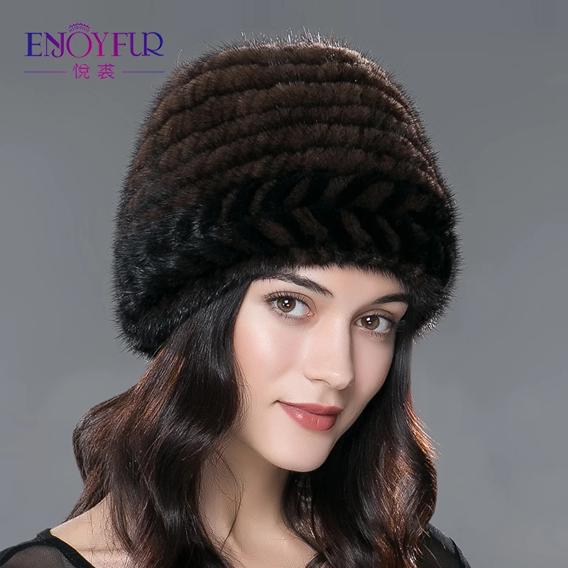 

Winter Mink fur hat for women knitted mink fur strip beanies Classic and simple cap Enough warm Ear protect 2018 New arrival hat