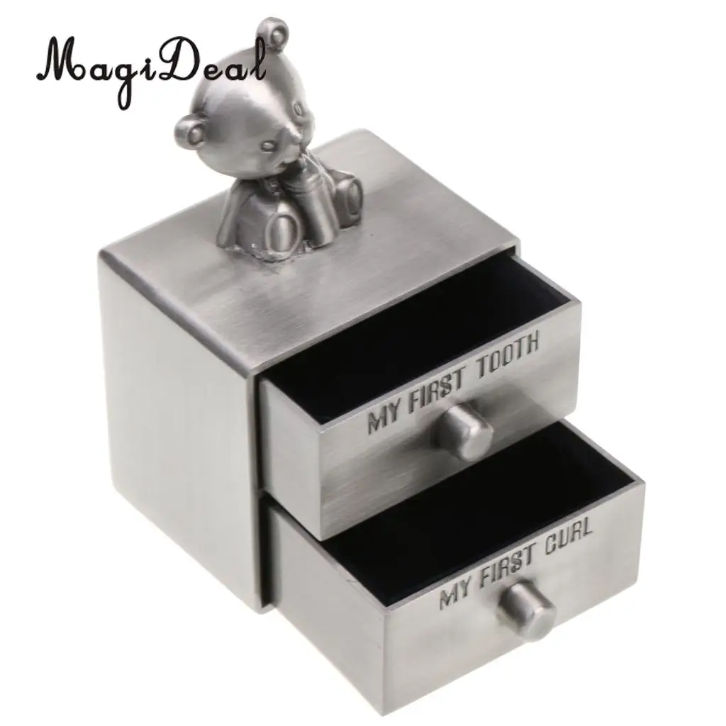 Zinc Alloy Bear My First Tooth and Curl Cabinet Infant Toddlers Baby Shower Christening Novelty Birthday Gift Favor