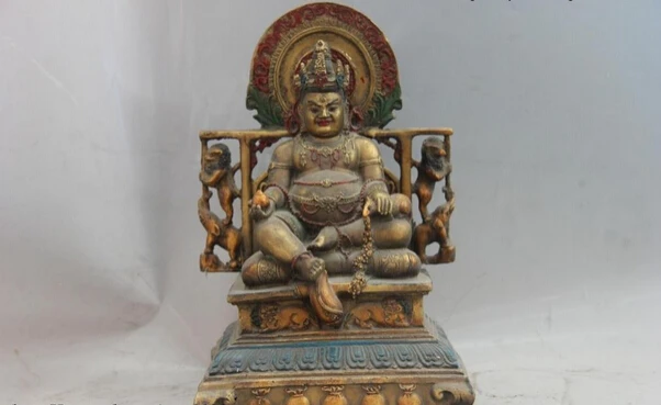 

fast shipping USPS to USA S1022 11 Tibet Temple Copper Color Painted God of Wealth Yellow Jambhala Buddha Statue