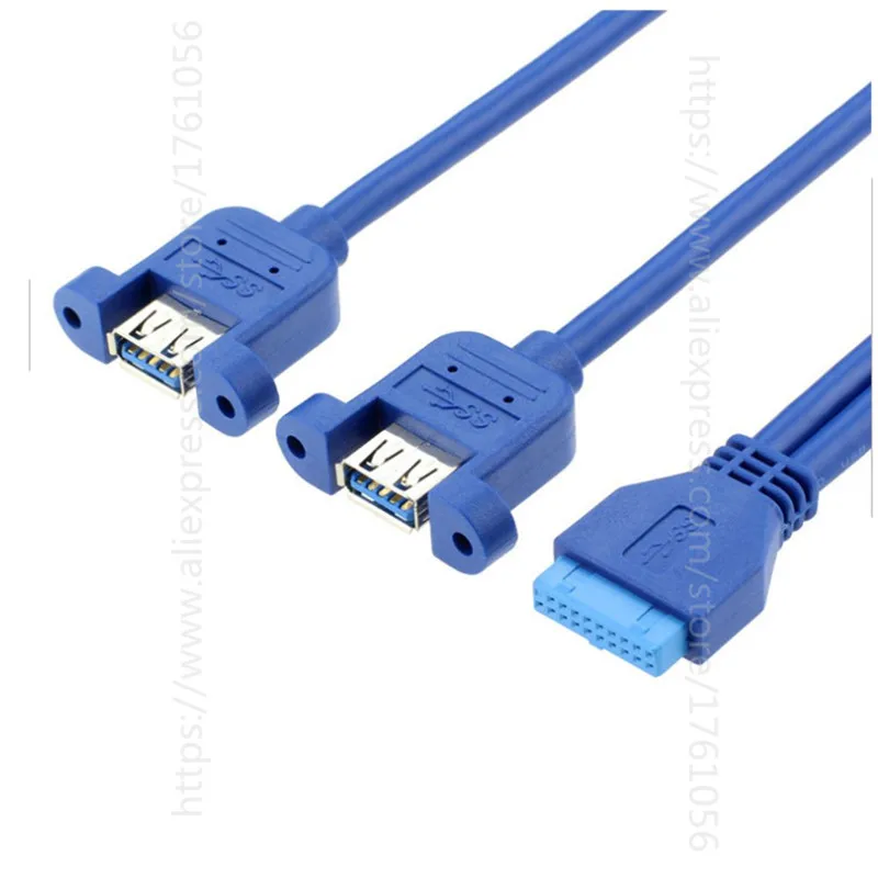 

Dual Port USB 3.0 Female Screw Mount Panel Type to Motherboard 20Pin Cable 20cm/50cm