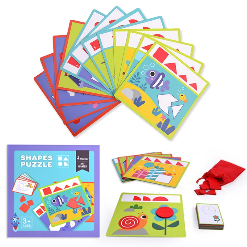 

Finger Rock 36PCS Geometric Shape Wooden Puzzles Toys For Kids Early Educational Jigsaw Wood Tangram Puzzle Game Montessori Toy