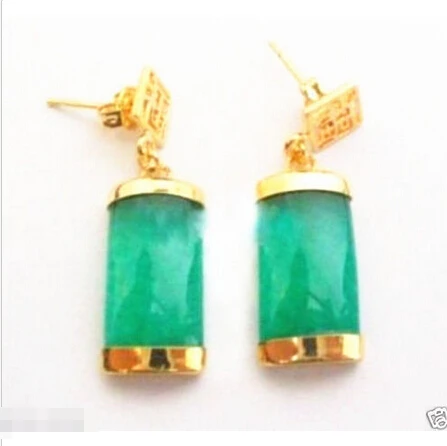 

Vintage Natural Green Jade Plated Fortune Lucky HAPPINESS Earrings 18K GP style Fine jewe Noble Natural jade FREE SHIPPING