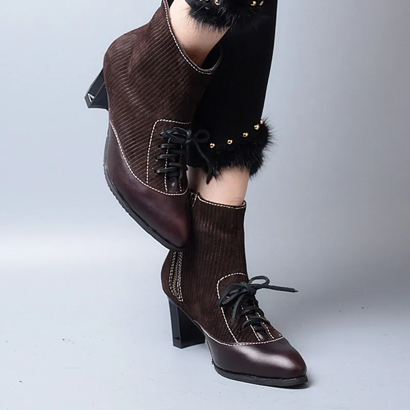 Punta coffee Botas plush Inferiores In Grueso Cuero Toe Tacón Neutra Café Perfetto Guapo Prova 2018 Coffee Hebilla Auténtico Alto Moda ATSS8f