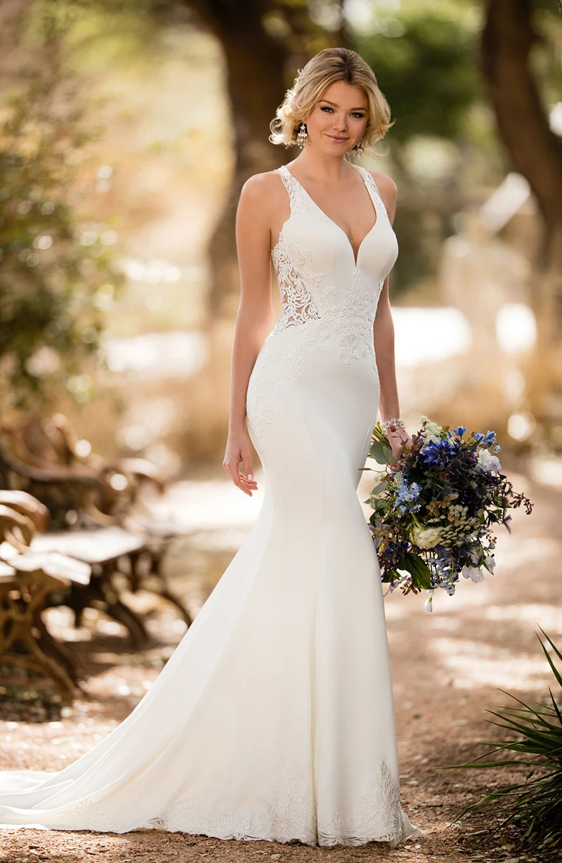 

Smilevens Beach Mermaid Wedding Dress Lace Appliques Bride Dress Sexy V Neck Vintage Backless Robe De Mariee Bridal Gown Boho