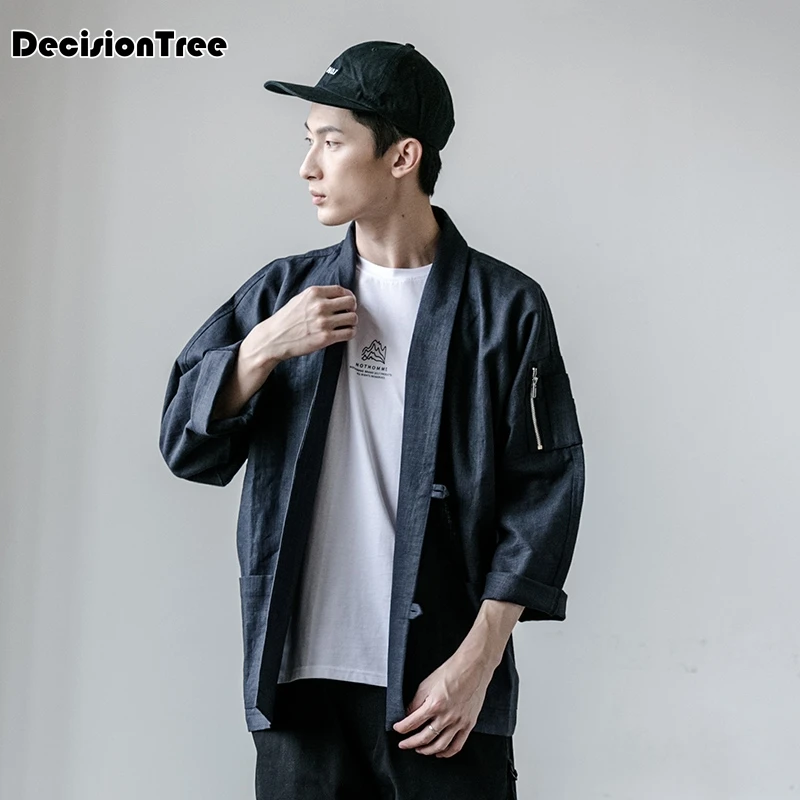 2019 summer hip hop japanese kimono style unisex men open stitch vintage denim Overcoat Open Stitch Coat Mens Windbreaker