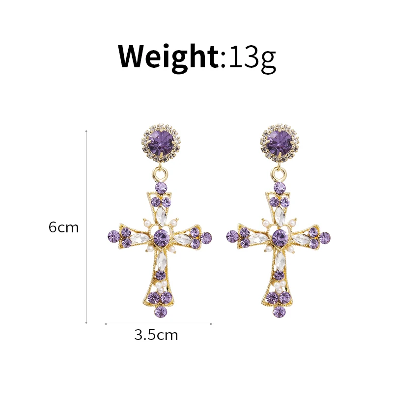 New Fashion Hollow Shiny Crystal Rhinestone Cross Shape Elegant Korean Women Drop Earrings Pendientes Party Jewelry 6B1026 - Image 2