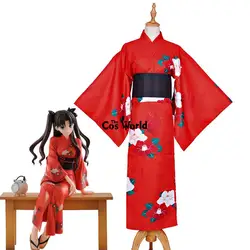 Судьба нулю Ночь Тосака Рин красный цветок кимоно юката платье равномерное наряд аниме Костюмы для косплея