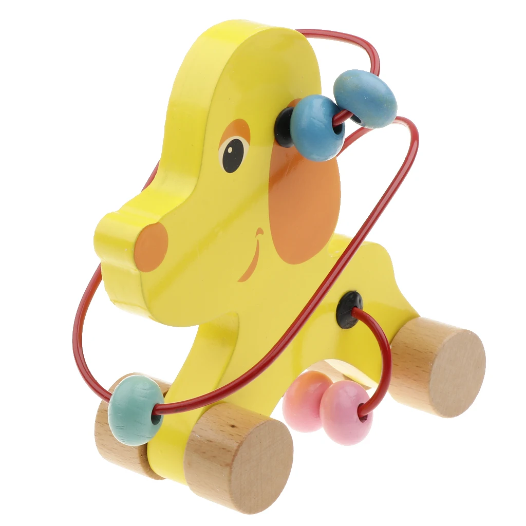 Baby Activity Bead Maze Puzzle, Toddler Baby Wooden Sliding Animal Roller Coaster Sliding Beads Game Developmental Toy