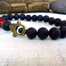 Sn0292 Для мужчин браслет красный камень Бронзовый Хамса браслет Лава браслет из бисера для мужчин