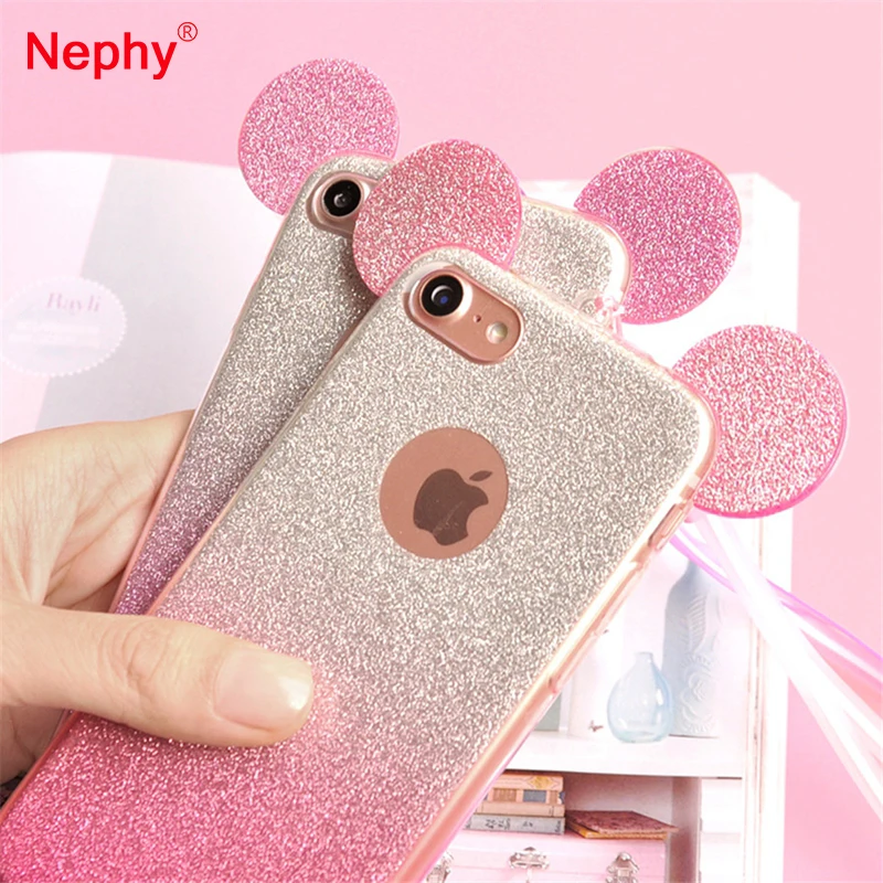 Чехол Nephy Mickey Ear из ТПУ с блестками для телефона чехол iPhone 7 6 S Plus милый мягкий