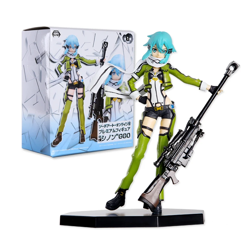 

PVC Japanese Anime Sword Art Online 2 Stand Phantom Bullet Sinon Action Figure SAO Sexy Soldier Model Toy Collections 20cm