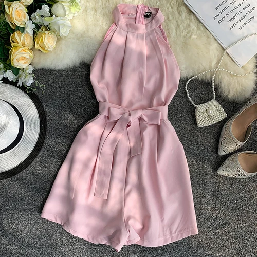 Pink Изготовленный На Заказ женский летний модный сексуальный короткий комбинезон с открытыми плечами Женский Повседневный Sli Fit Украшение спинки стула комбинезон - Цвет: Pink