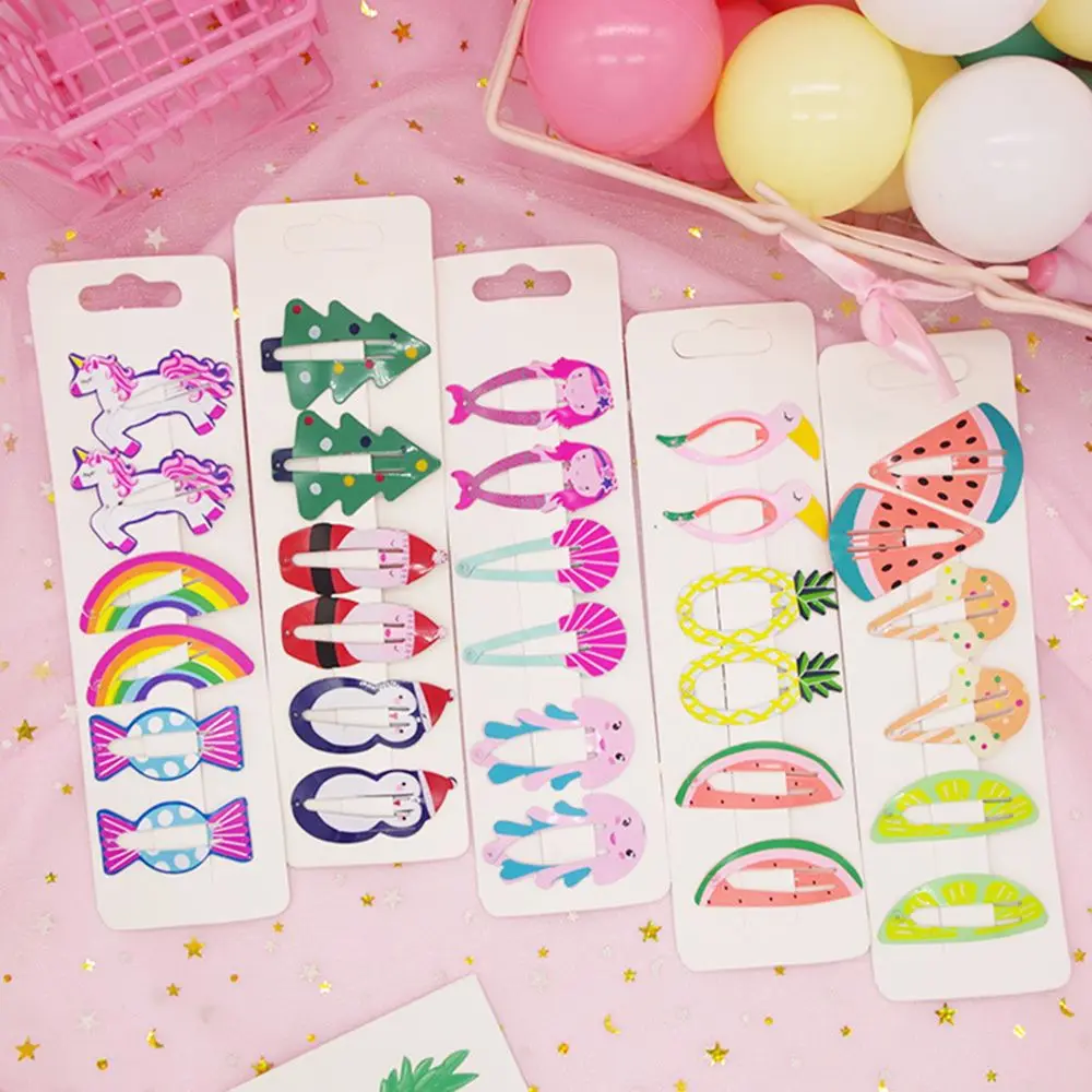 6pcs Set Kids Flamingo Pineapple Fruit Hairpins Cartoon Unicorn