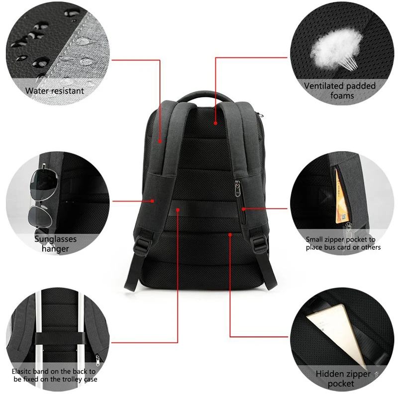  Tigernu Men's Fashion Travel Backpacks Male Anti theft USB Charging 15.6 Laptop Bag Waterproof Silm