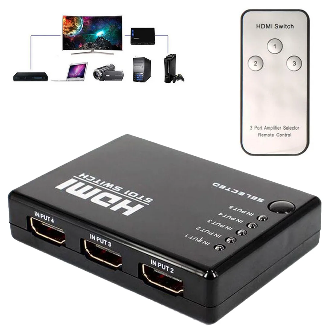 

Auto Switch With Remote Switcher 3D 1080p 3x1 MINI HDMI Splitter Control Output High Quality Audio Splitter Input