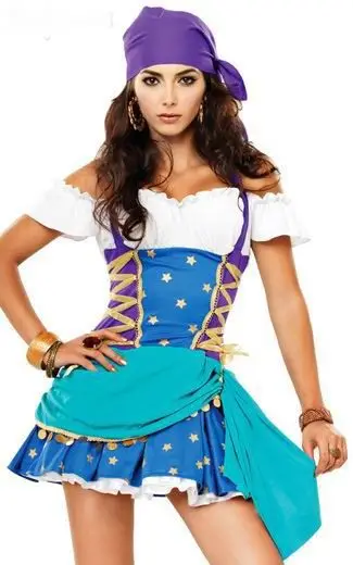 Пикантные Хэллоуин Пиратские костюмы 3s1203 Сексуальная Цыганский Косплэй костюм Цыганский принцессы маскарадный костюм