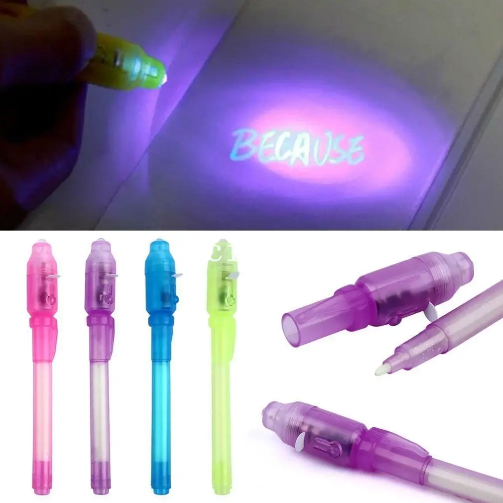 

Big Head Luminous Light Pen Magic Purple 2 In 1 UV Black Light Combo Drawing Invisible Ink Pen Learning Education Toys For Child