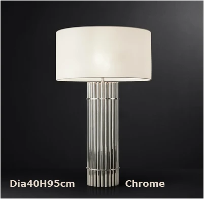 Dia40H95cm chrome Светодиодный e27 американские ретро цинковые сплав ткань Медь хром светодиодный светильник. Настольная Светодиодная лампа свет. настольной лампе. настольную лампу. светодиодный настольная лампа для Спальня - Цвет абажура: Dia40H95cm chrome