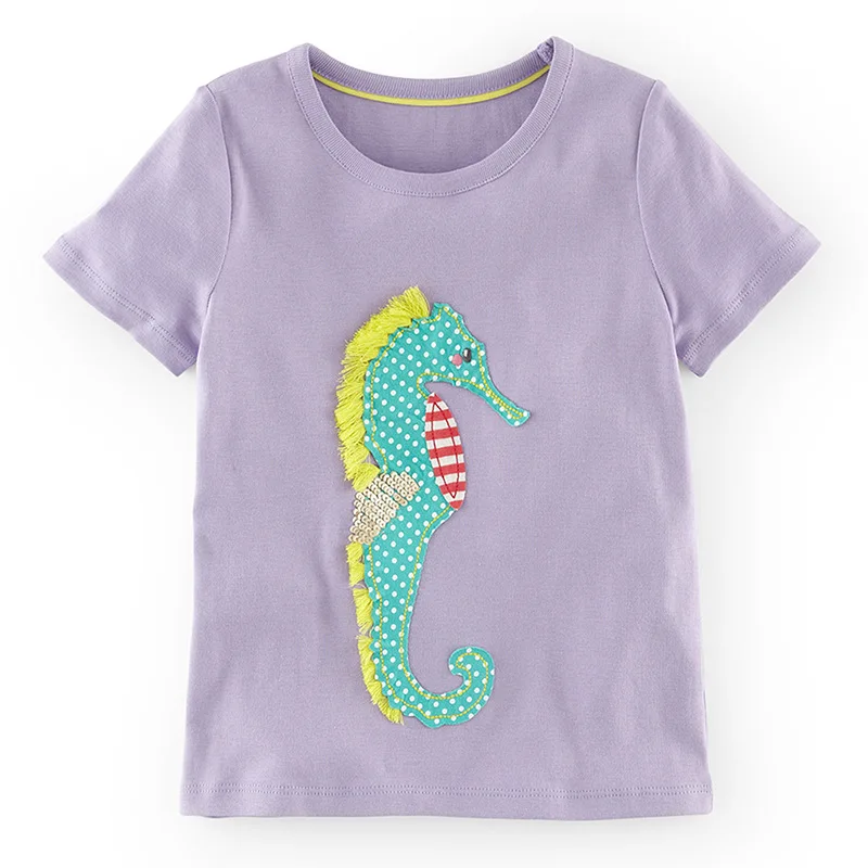 

Little Maven New Girls Summer Fashion Seahorse Short O-neck Brand Cotton Quality Knitted Children Tshirt