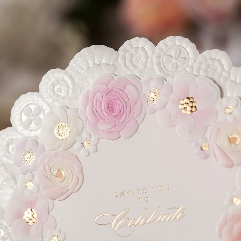 Лазерная резка розовый Кружево цветок свадебные приглашения карты|card chandelier|card
