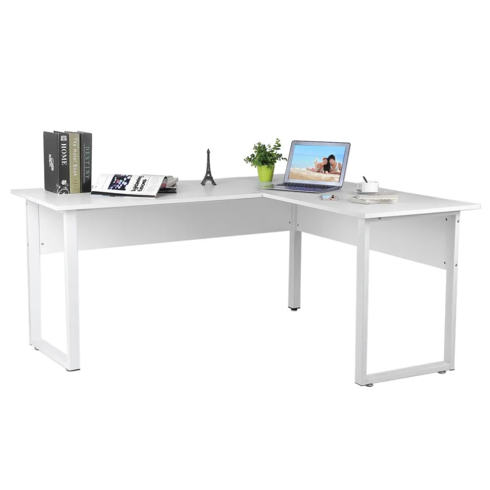 

Assembled Delicate Large L-Shaped ABS Edges Curved Front Computer Desk Stable Metal Frame Home Office Workstation Laptop Desk