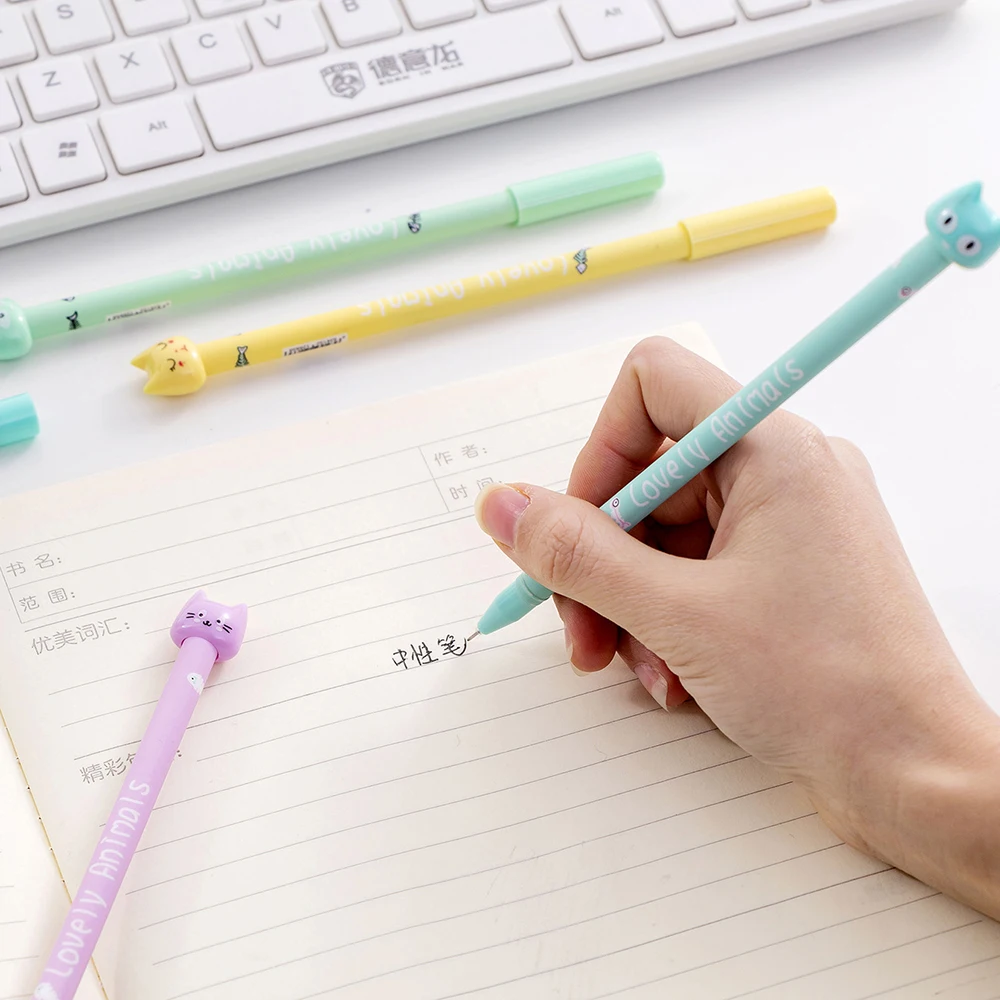 

120pcs kawaii pen cute cartoon cat gel pen for school students kids girl's gift cute stationary mixed colors free shipping