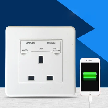 

86 Type British Three Hole Wall Socket Power Socket Panel With Two Mobile Phone Charging USB 13A AC 110~250V