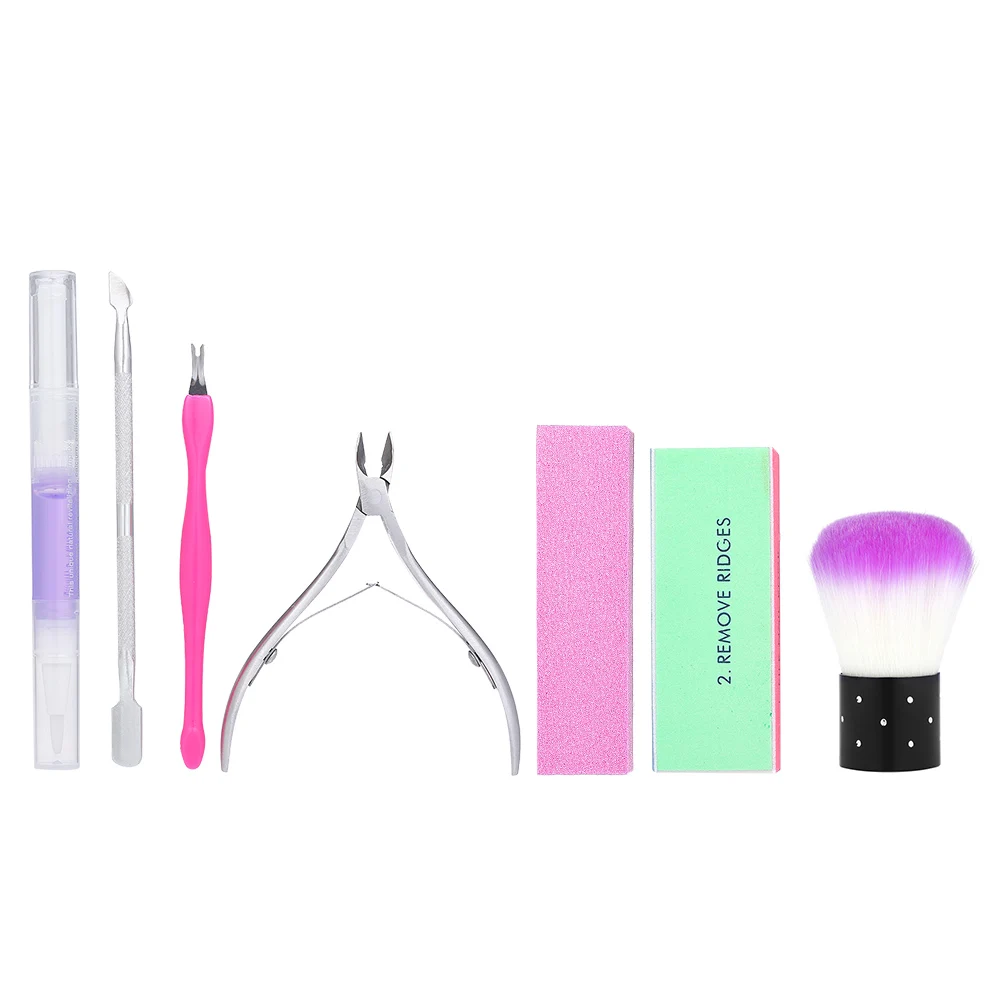 

7pcs Manicure Tools Kit Nail Files Spoon Cuticle Pusher Buffer Cleaning Brush Nail Cuticle Nipper Oil Pen ManicureNail Art Tools