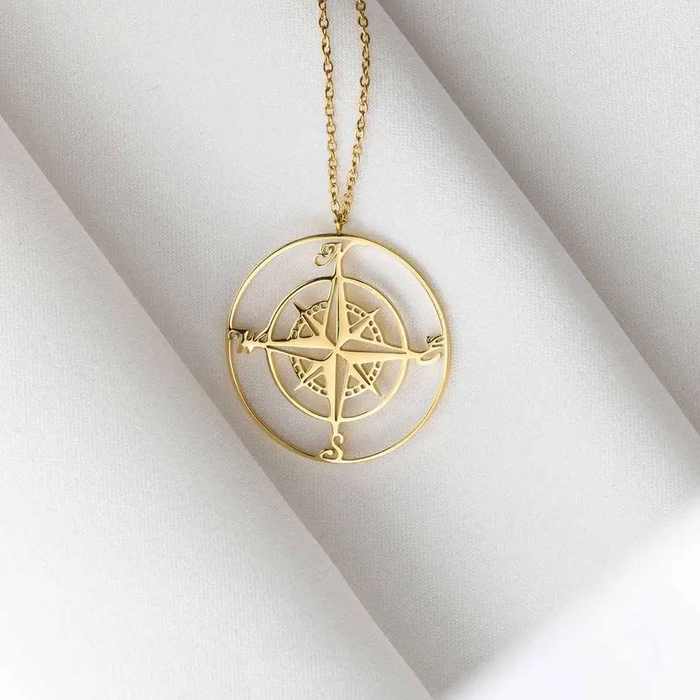 

Mavis Hare High Quality Necklace Compass 316L Stainless steel COMPASS Chain Necklace Jewelry as Beach accessories Woman Gift