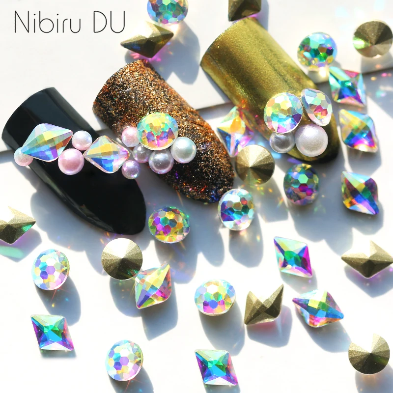 

20 pcs Nail Point Bottom Rhinestone For 3D Nails Decorations Crystal AB Glass Rhinestones Manicure Stones