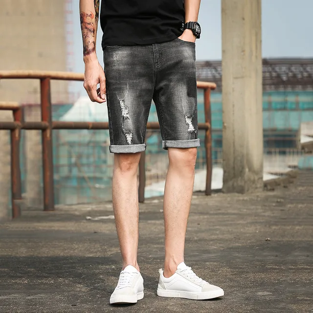 Ripped Hole Denim Shorts Men Summer 