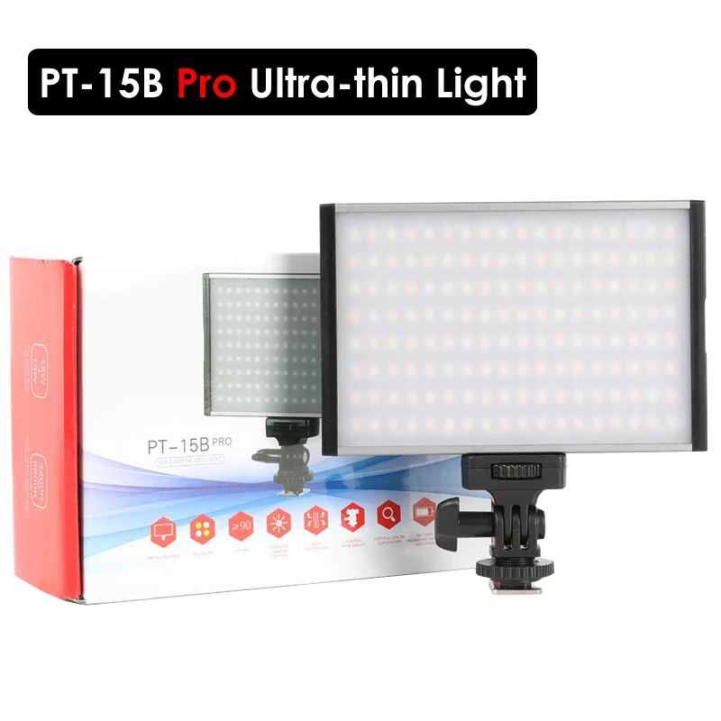 

Photography Studio LED Video Light Ultra-thin High Power On-camera Fill-in Light for Canon Nikon Sony DSLR Cameras PT-15B